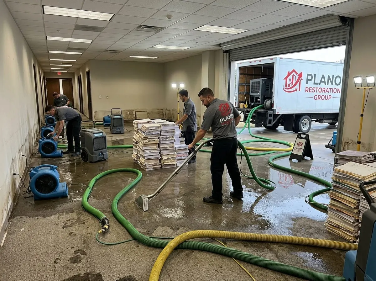 Restoration technician extracting standing water from a flooded space